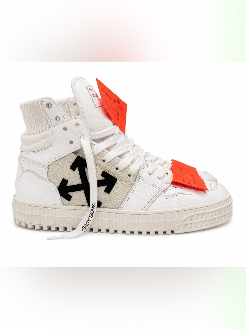Off-White White High-Top Sneakers with Black Arrow and Orange Tags